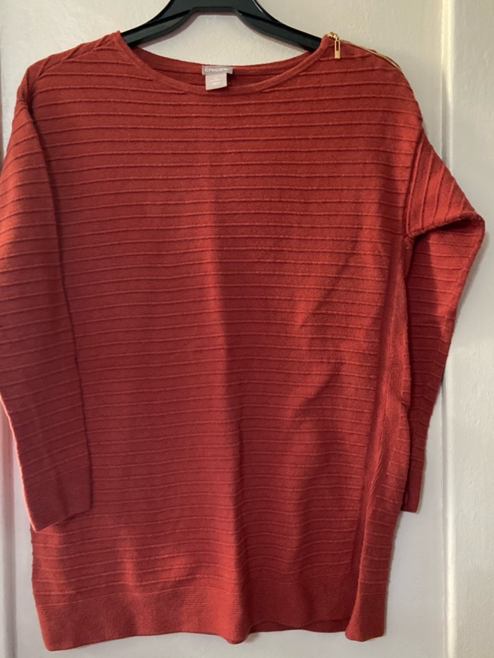 Chico's Rust Ribbed Crewneck Sweater